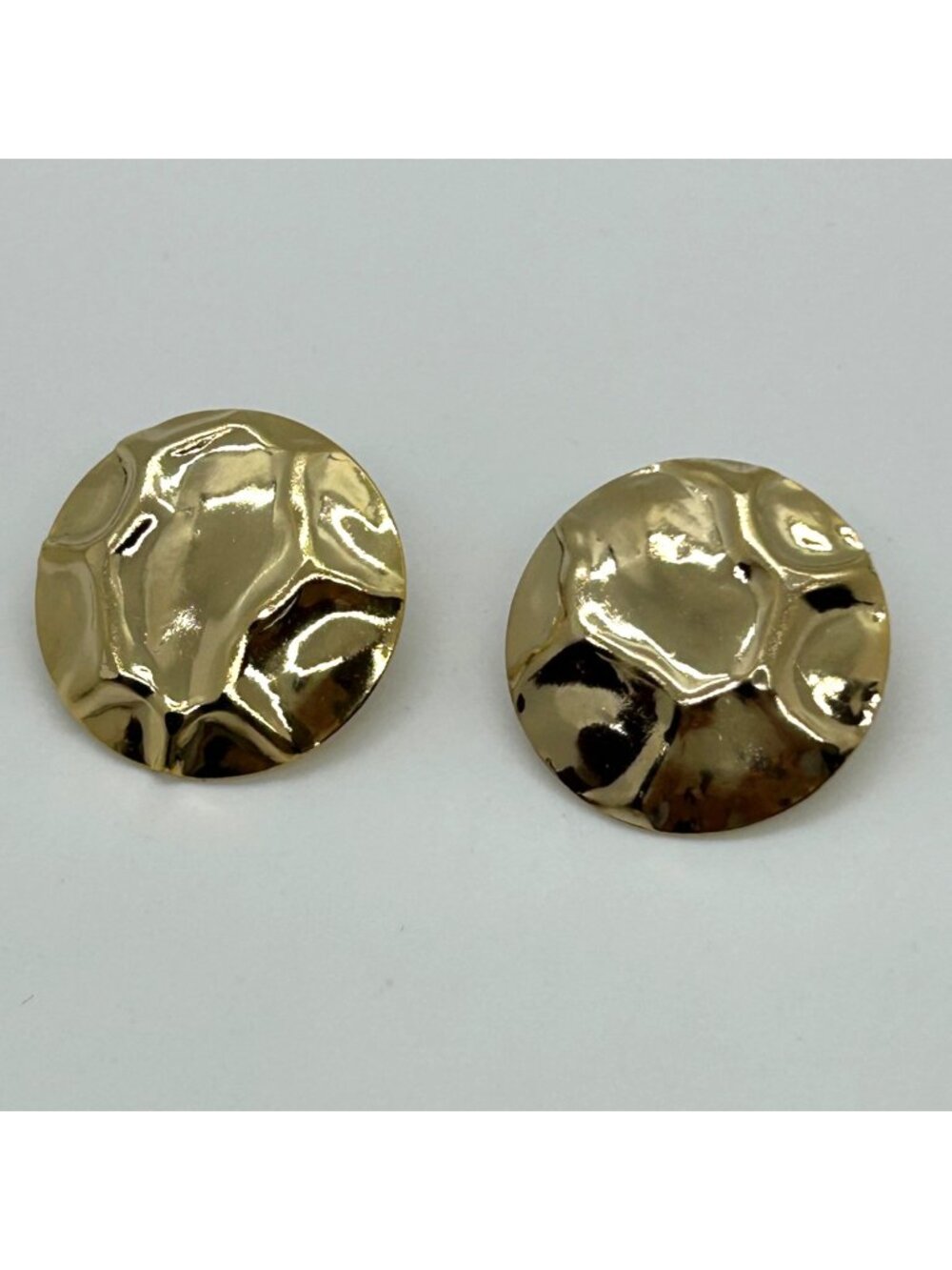Gold-Tone Hammered Disc Stud Earrings Textured Round Minimalist Statement Jewelr